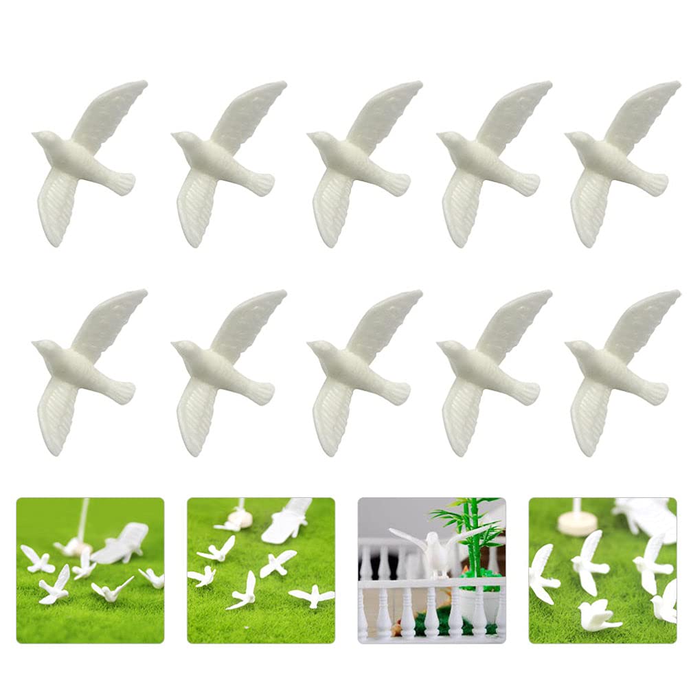 EXCEART 10Pcs Mini Dove Figurine Dollhouse Animal Miniature Statue Artificial White Pigeon Sculpture Model Cake Topper for Landscape Garden House Ornament