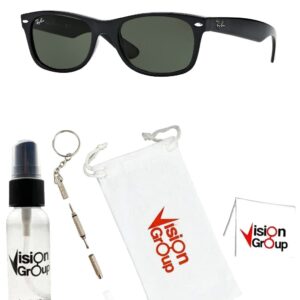 Ray-Ban RB2132 New Wayfarer Sunglasses + Vision Group Accessories Bundle, unisex-adult (Black/Crystal Green,58)