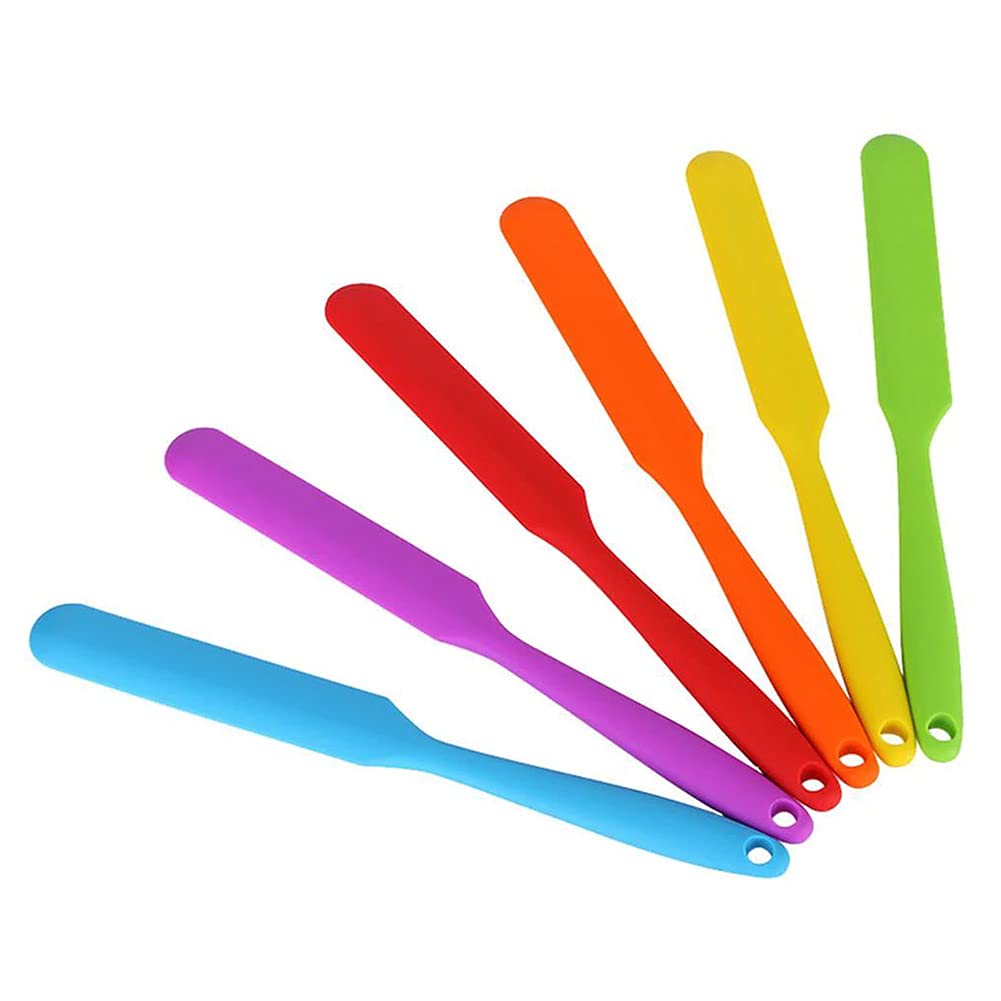 Small Silicone Spatulas Bulk for Kitchen, Baking, Cake Icing, Resin Craft(set of 6), Mini Silicon Scraper Tool, Jar Spatula with Long Handle Heat Resistant, Waxing Sticks Large with Slant for Hard Wax