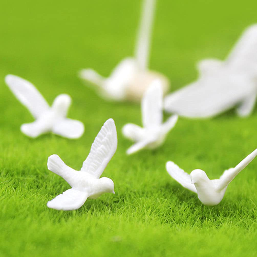 EXCEART 10Pcs Mini Dove Figurine Dollhouse Animal Miniature Statue Artificial White Pigeon Sculpture Model Cake Topper for Landscape Garden House Ornament