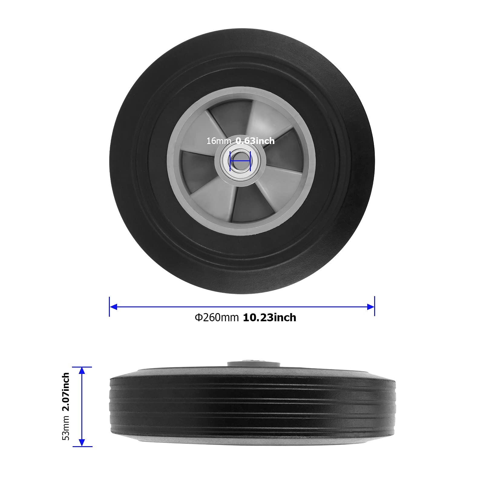 2 Pack 10 Inch Solid Rubber Tire, 5/8 Inch Axle Size Hand Truck Wheels Replacement Tires for Hose Cart, Garden Cart, Dolly Cart, 330 lb Load Capacity1