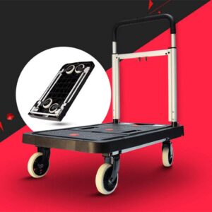 JF-XUAN Cart Hand Truck Thick Folding Flatbed Truck Purchase Trolley Silent Small Trailer Warehouse Distribution Load 150Kg Push Truck