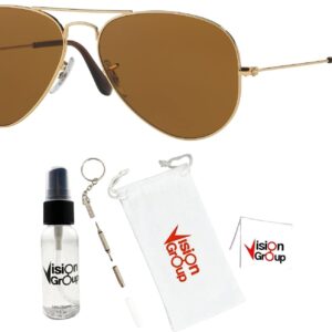 Ray-Ban RB3025 Metal Aviator Sunglasses + Vision Group Accessories Bundle for unisex-adult (Arista/Crystal Brown (001/33), 58)