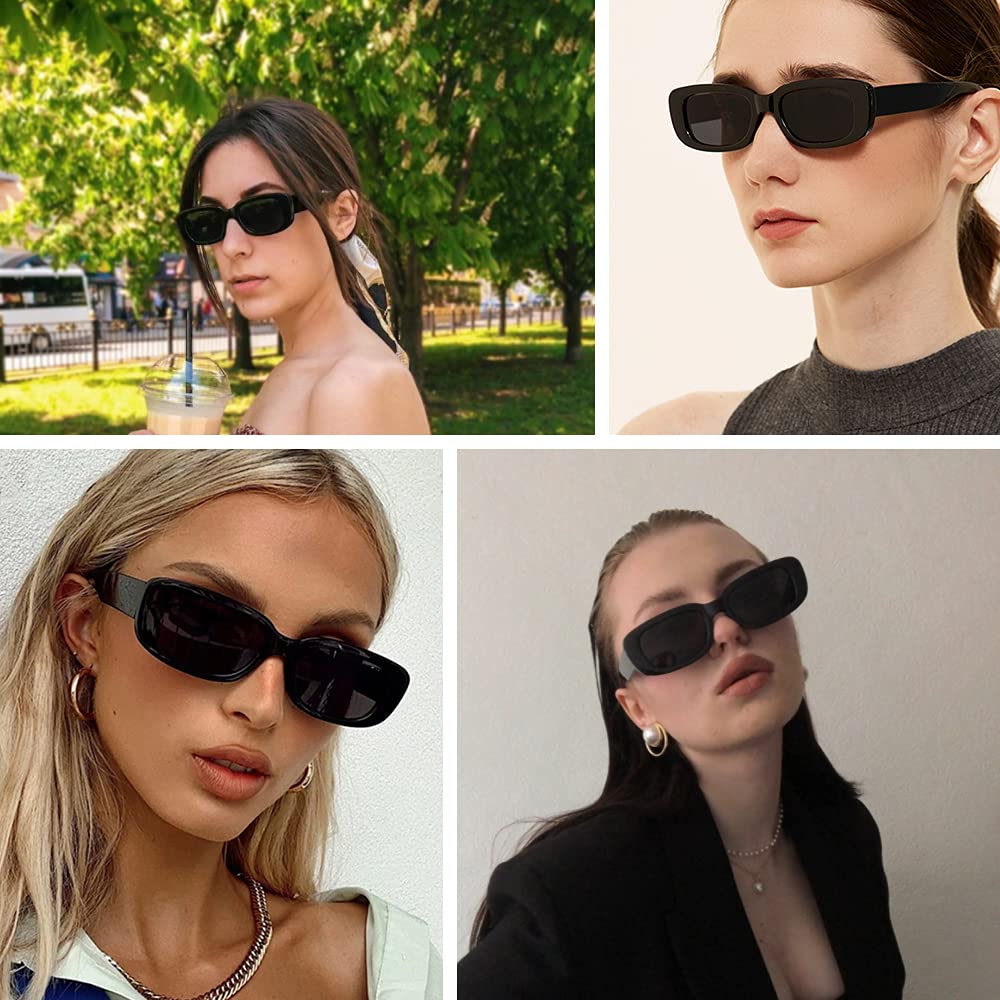 Tskestvy Retro Rectangle Sunglasses for Women Men Square 90s Y2K Trendy Cool Glasses Fashion Aesthetic Thin Accessories