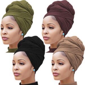 Nonbongoy 4PCS Head Wraps for Black Women Stretch Headwraps Super Soft Hair Wraps Turban Head Scarf for Braid Dreads Locs