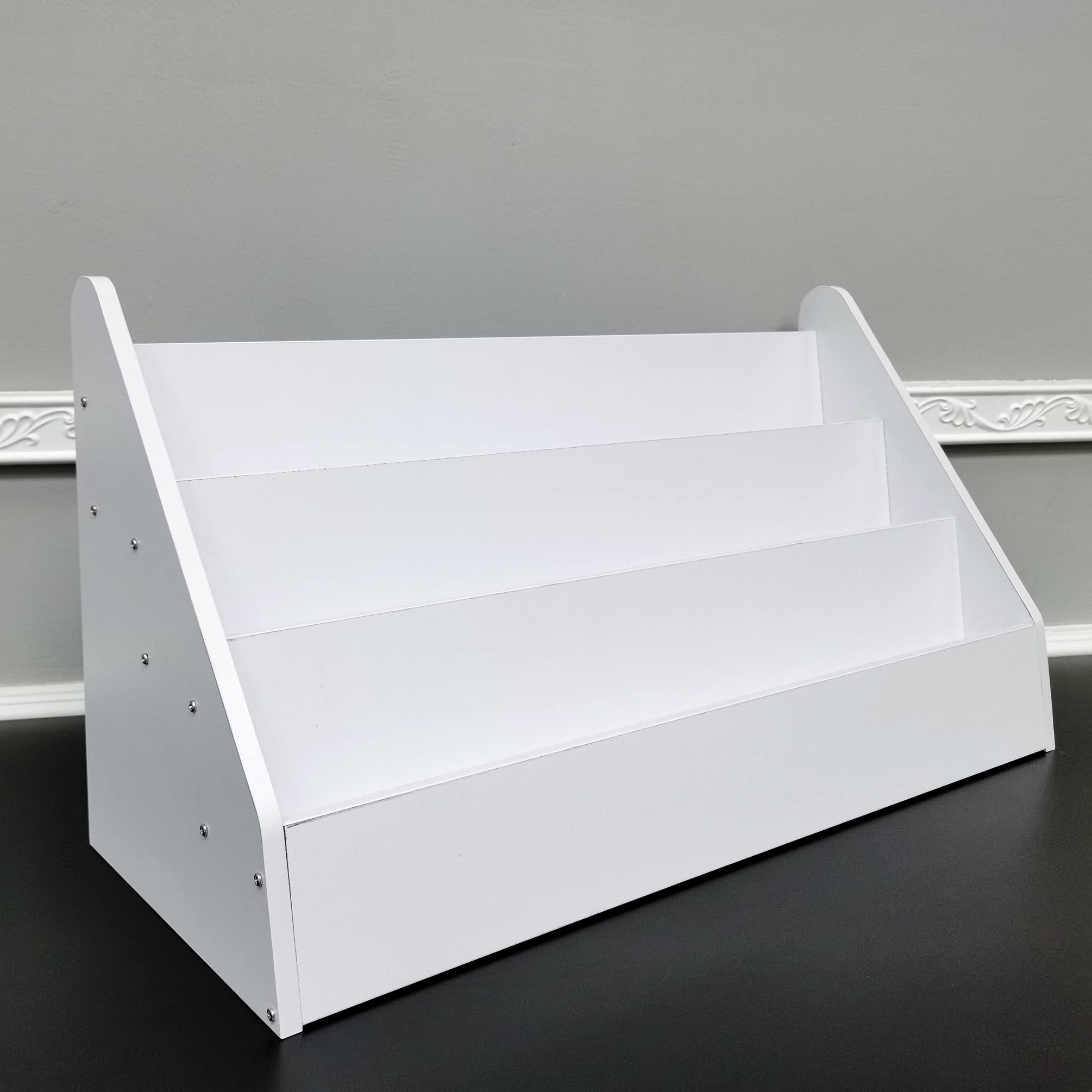 FixtureDisplays® White Countertop Book Shelf Display, Greeting Card Rack, Step Rack for Literature, Magazines, Brochure, Tile Sample Paint Brochure Holder, Unassembled 2904-white-2D