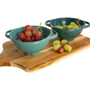 Crisp 2 Pack Mini Colander Berry Baskets - Plastic, Durable Kitchenware, Dishwasher Safe - Made in the USA - Prussian Blue & Light Teal