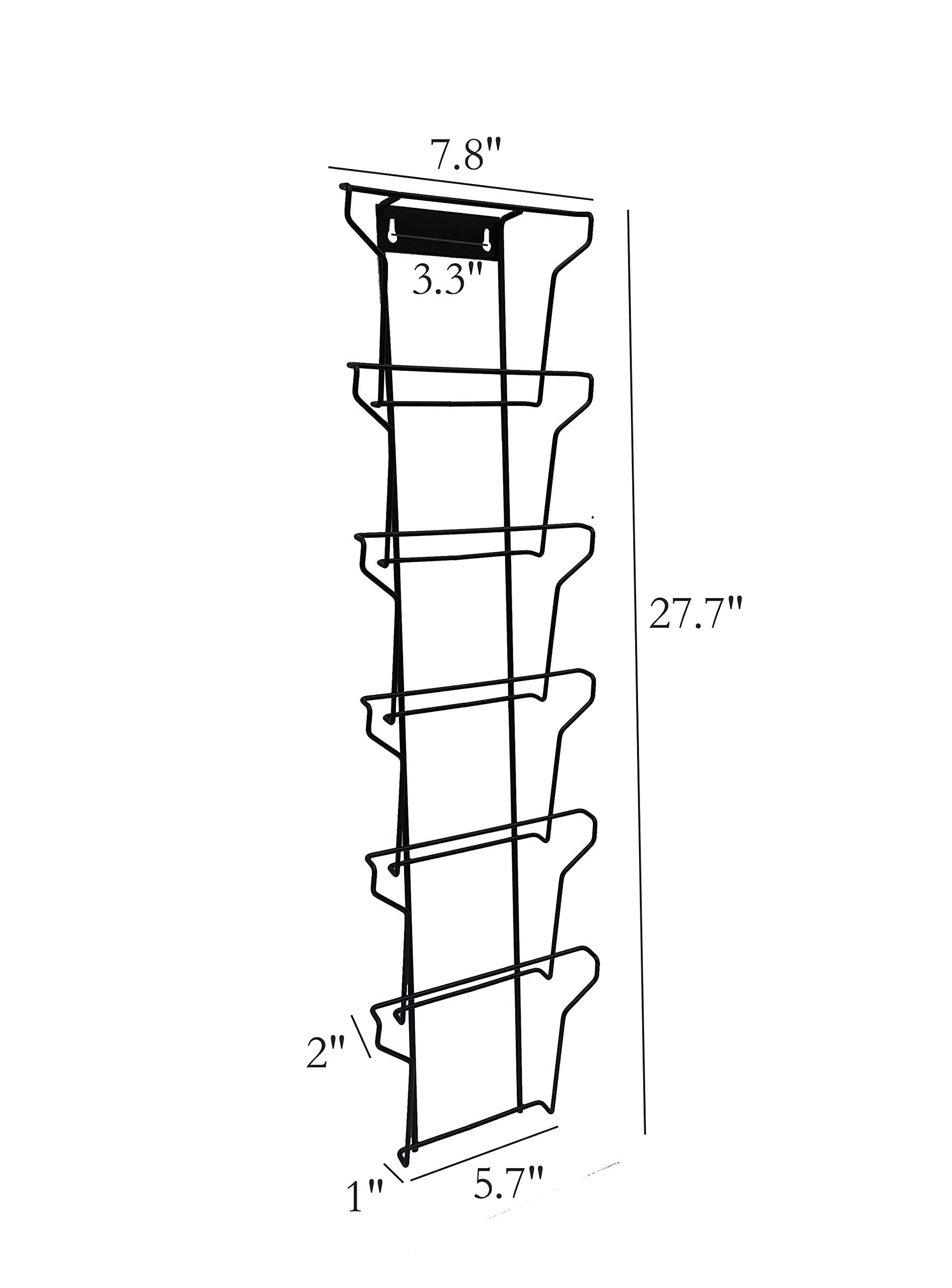 FixtureDisplays® Wall Mount Greeting Card Post Card Display Wire Rack Black Horizontal Landscape 7x5" Cards Pocket 7.8" Wide 6 Pockets 11714-NF