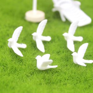 EXCEART 10Pcs Mini Dove Figurine Dollhouse Animal Miniature Statue Artificial White Pigeon Sculpture Model Cake Topper for Landscape Garden House Ornament