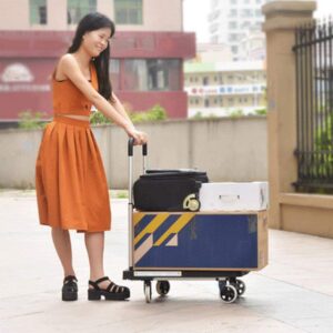 JF-XUAN Cart Hand Truck Thick Folding Flatbed Truck Purchase Trolley Silent Small Trailer Warehouse Distribution Load 150Kg Push Truck