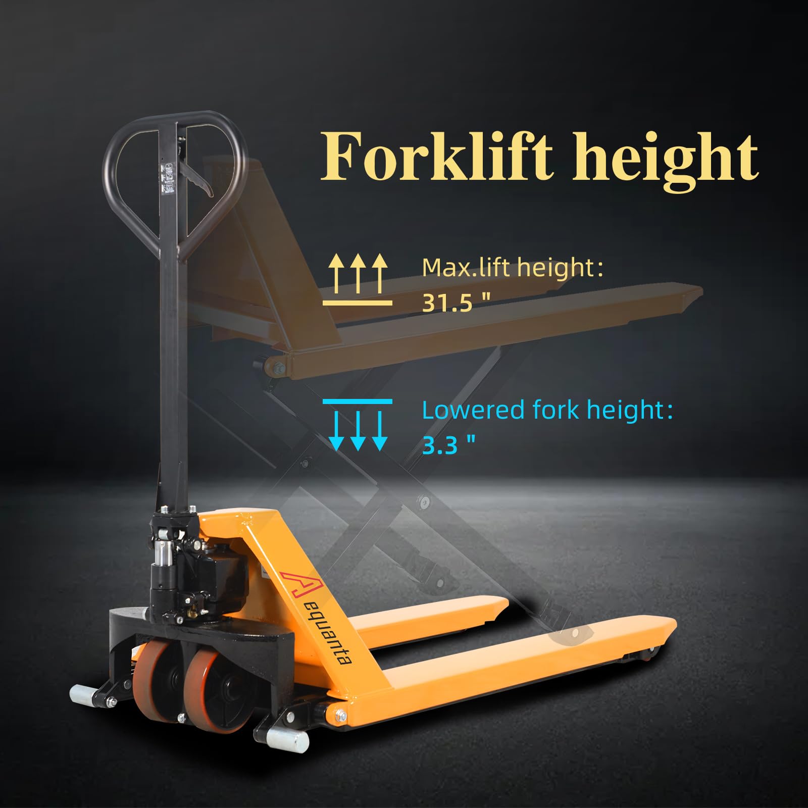 Aequanta High Lift Hand Pallet Jack Scissor Manual Truck 2200lbs Capacity 45" Lx27 W Fork Size Suitable for Open Bottom Pallet