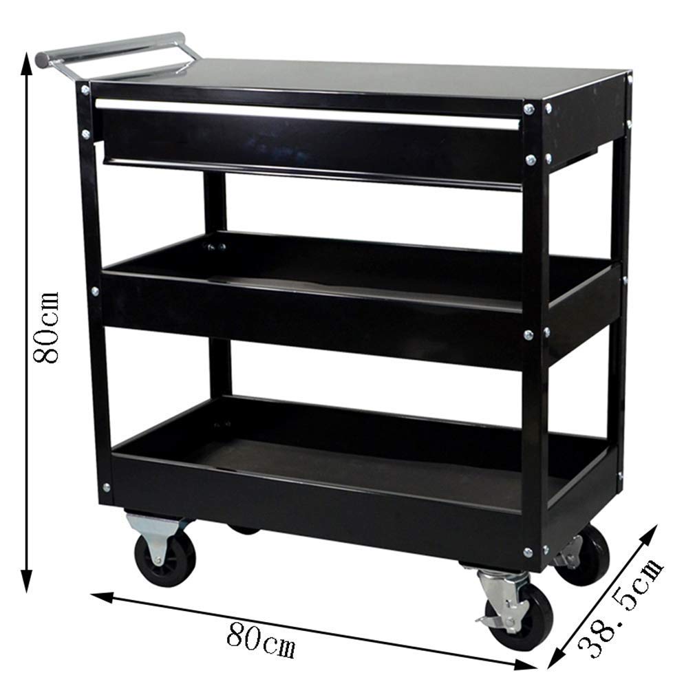 JF-XUAN Cart Multifunction Portable Hand Trucks Recycling Vehicles,Tool Trolley Cart 3-Tier Multifunction Drawer Type Organizer Service Tool Cabinet, Bearing 100Kg Black,800x385x800mm