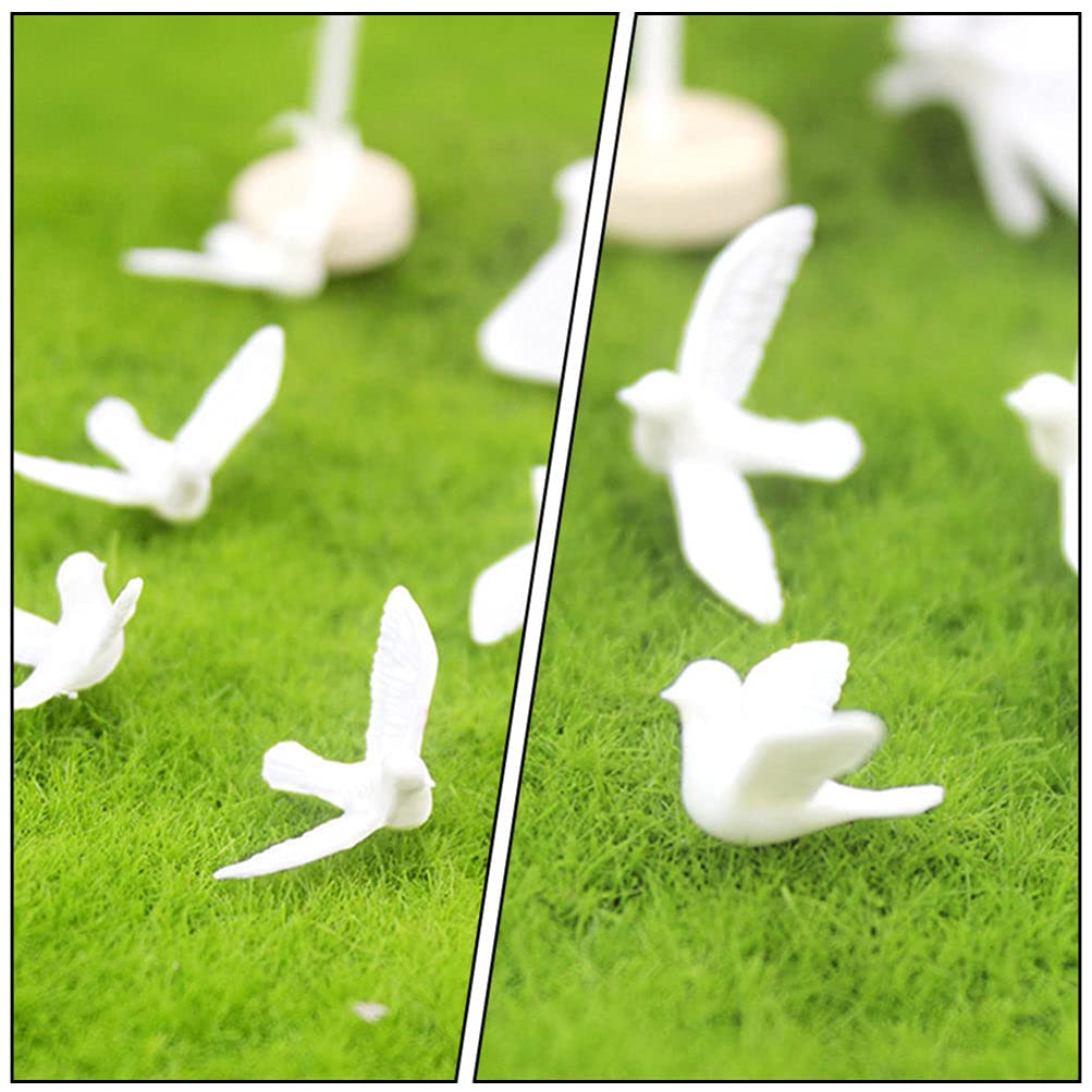 EXCEART 10Pcs Mini Dove Figurine Dollhouse Animal Miniature Statue Artificial White Pigeon Sculpture Model Cake Topper for Landscape Garden House Ornament