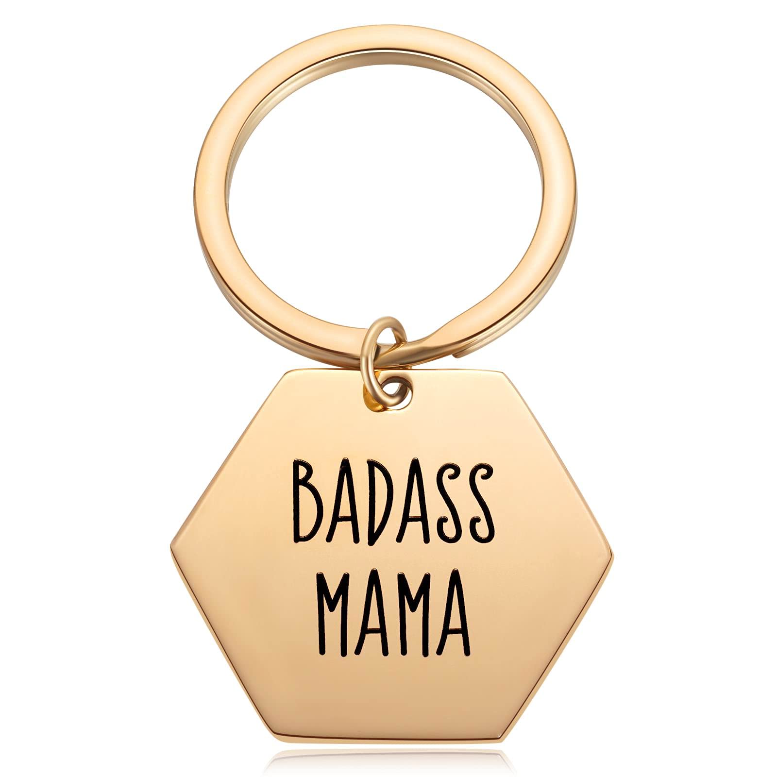 BADASS MAMA Keychain - Son to Mom Birthday Gifts - Funny Mothers Day Gift From Daughter - New Mom Gift Badass Momma Keyring