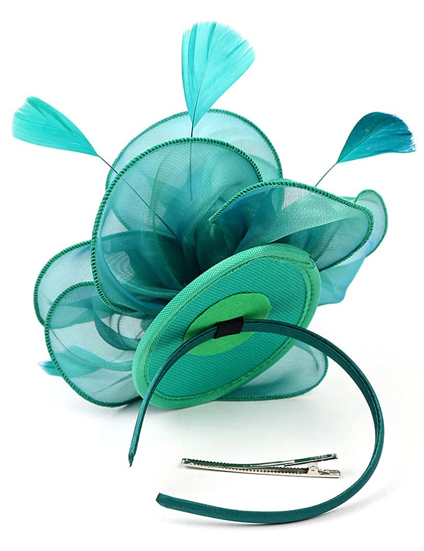 Gionforsy Fascinators Hat for Women Tea Party Kentucky Derby Wedding Mesh Feathers Hair Clip (Green)