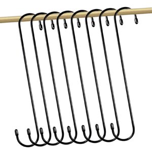 HiGift 8 Pack 12 Inches Extension S Hooks for Hanging Plant Basket Outdoor Bird Feeder House, Heavy Duty Long S Shaped Hook for Kitchen Pots and Pans, Patio Decoration, Towels, Clothes, Black