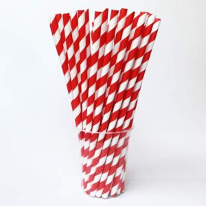 shuiniba biodegradable striped paper straws,paper drinking straws for party, events and crafts,baby shower decorations 7.75 inches, red white striped - 100 pack