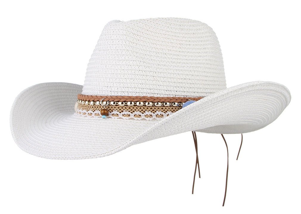 Straw Cowboy Hat for Women Men Girls Roll up Wide Brim Western Cowgirl Summer Beach Sun Hats White