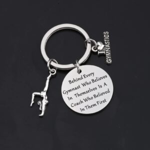 FOTAP Gymnastics Keychain Behind Every Gymnast Who Believes In Jewelry Gymnasts Gift Coach Gift Gymnast Class Team Gift (Gymnastics Key)