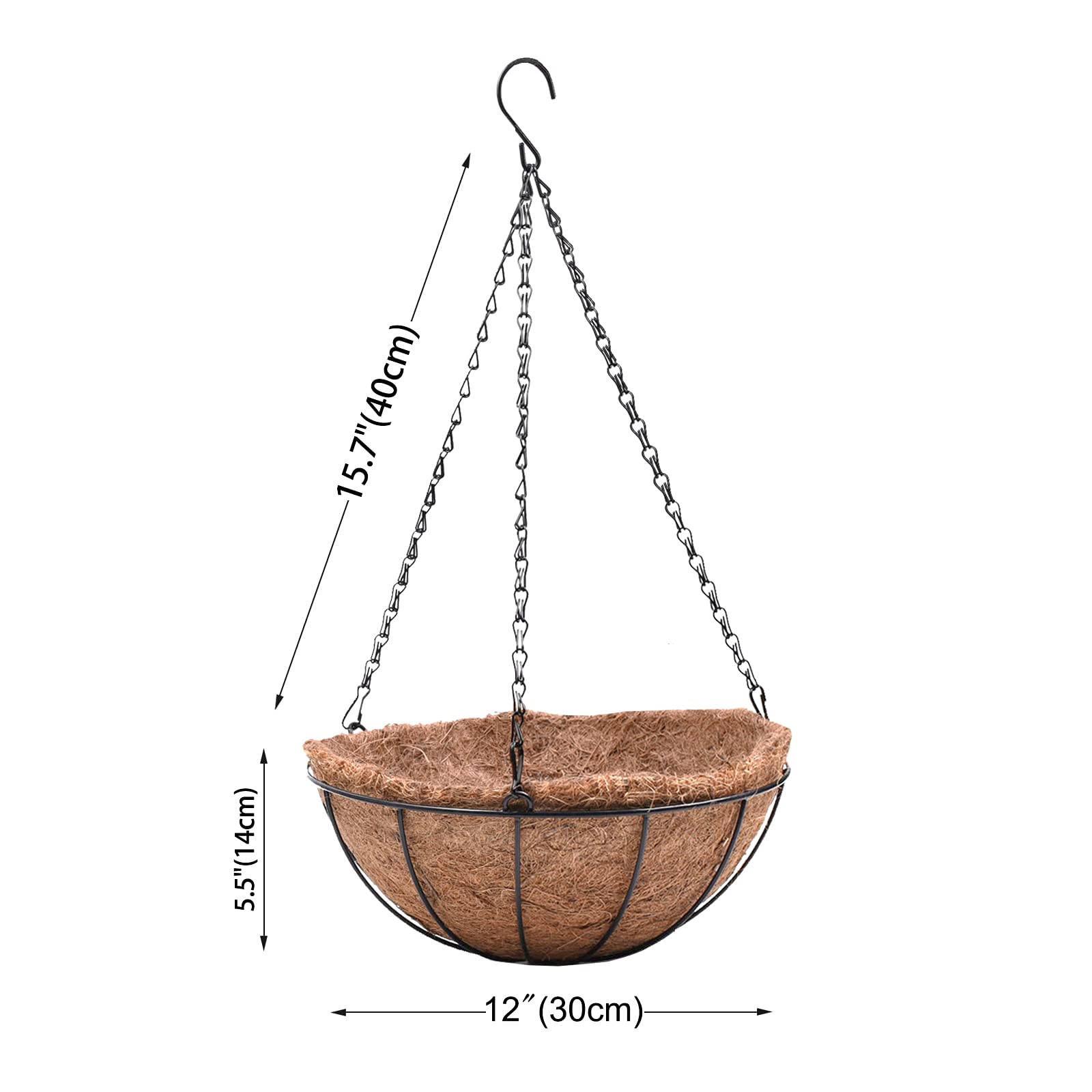 EIMQUVW 4 Pack Hanging Planter Basket Outdoor Large Hanging Flower Pots Indoor 12 inch with Coco Coir Liner Round Wire Plant Holder Chain Hanging Basket Garden for Home Decor Balcony Office1