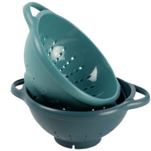 Crisp 2 Pack Mini Colander Berry Baskets - Plastic, Durable Kitchenware, Dishwasher Safe - Made in the USA - Prussian Blue & Light Teal