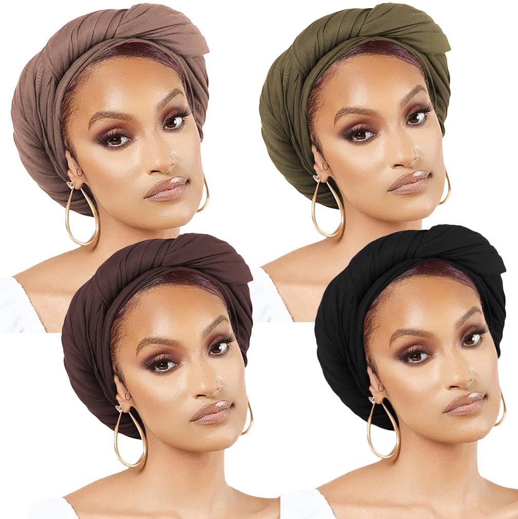 Nonbongoy 4PCS Head Wraps for Black Women Stretch Headwraps Super Soft Hair Wraps Turban Head Scarf for Braid Dreads Locs