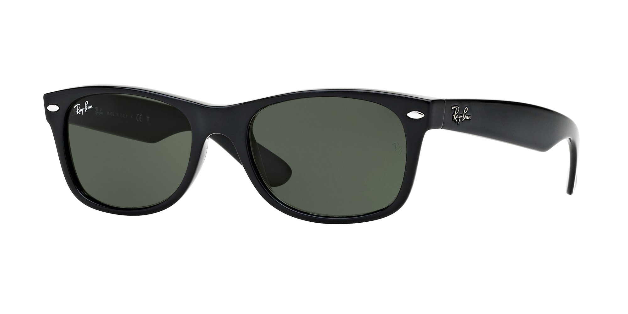 Ray-Ban RB2132 New Wayfarer Sunglasses + Vision Group Accessories Bundle, unisex-adult (Black/Crystal Green,58)