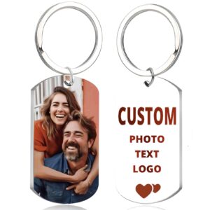 custom keychain personalized keychains with picture engraved photo text customized keychain for men women dad mom boyfriend girlfriend couple fathers day birthday gifts, 1.97*1.1inch, white