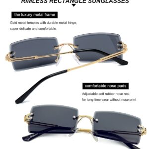 Gleyemor Rimless Rectangle Sunglasses for Women Mens Fashion Vintage Frameless Square Glasses with Gradient Lens (Grey)