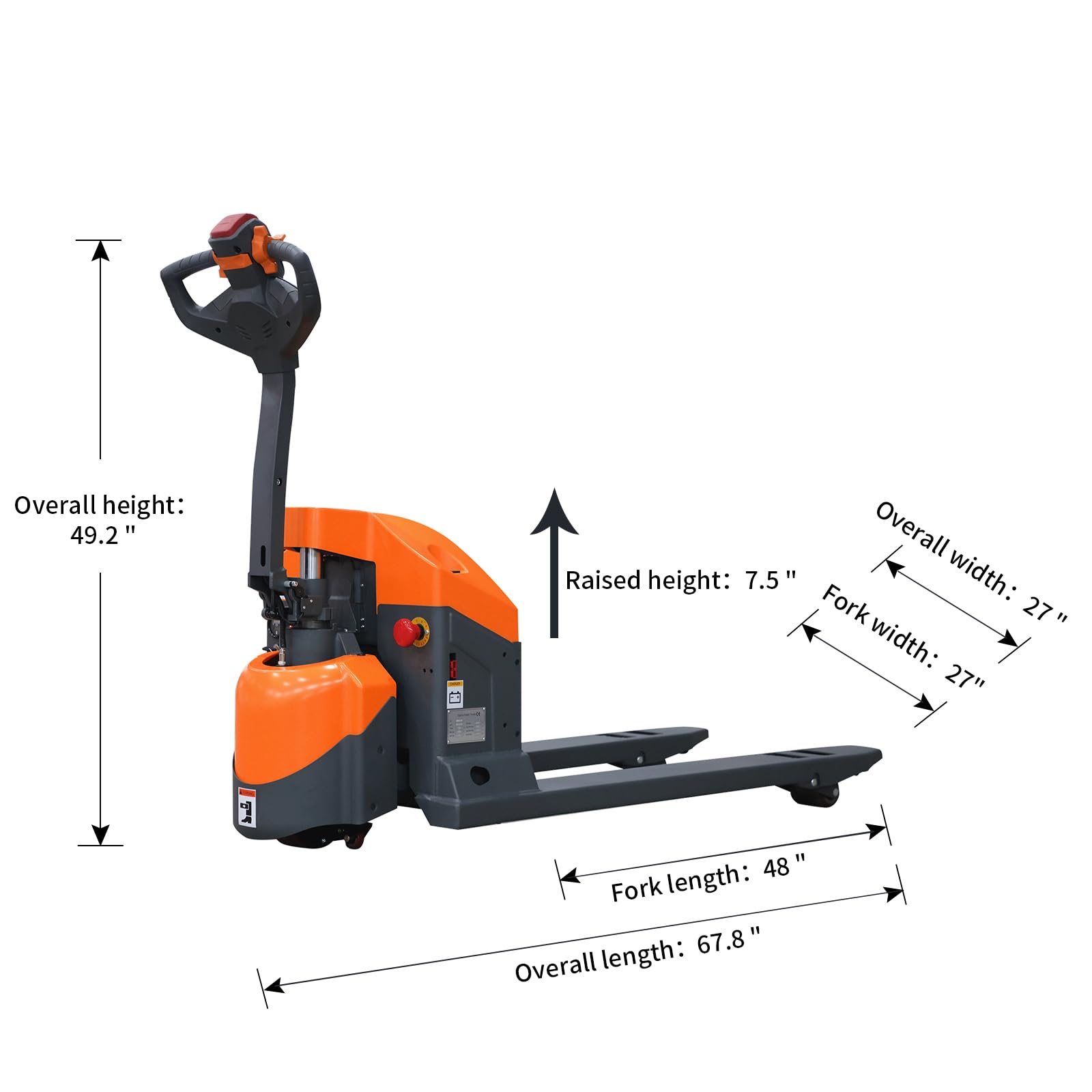 Tory Carrier Full Electric Pallet Truck, Powered Pallet Truck 3300 Lb. Capacity 48 x 27 Forks with Multifunctional Handle, Long Battery Life