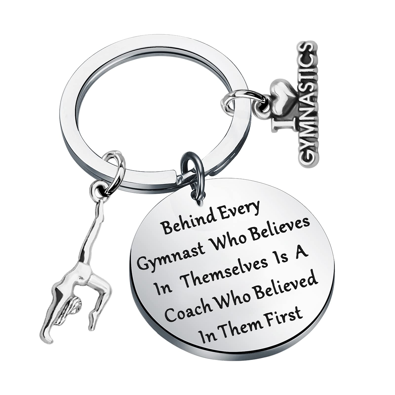 FOTAP Gymnastics Keychain Behind Every Gymnast Who Believes In Jewelry Gymnasts Gift Coach Gift Gymnast Class Team Gift (Gymnastics Key)