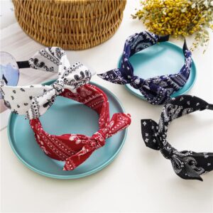 Lvyeer Paisley Print Wide Bow Headbands for Women Bandana Rabbit ear Elastic Hairband Cute Knot Headbands Hair Accessories (Style 1: (Red, white, Navy, black)