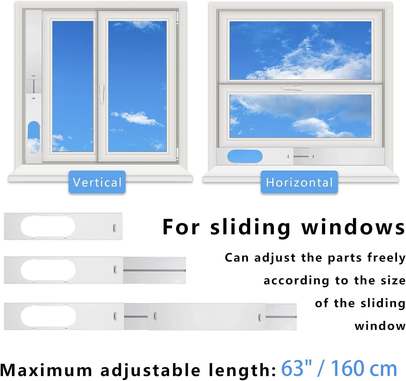 LEZIFU Portable Air Conditioner Window Kit with Hose, Adjustable Window Seal with 5.9 Inch Diameter 59" Length Hose for Vertical/Horizontal Window Kit