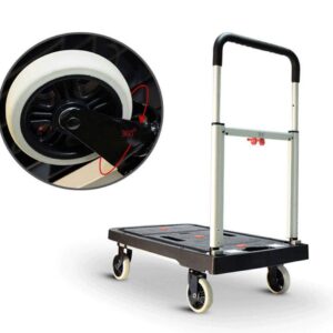 JF-XUAN Cart Hand Truck Thick Folding Flatbed Truck Purchase Trolley Silent Small Trailer Warehouse Distribution Load 150Kg Push Truck