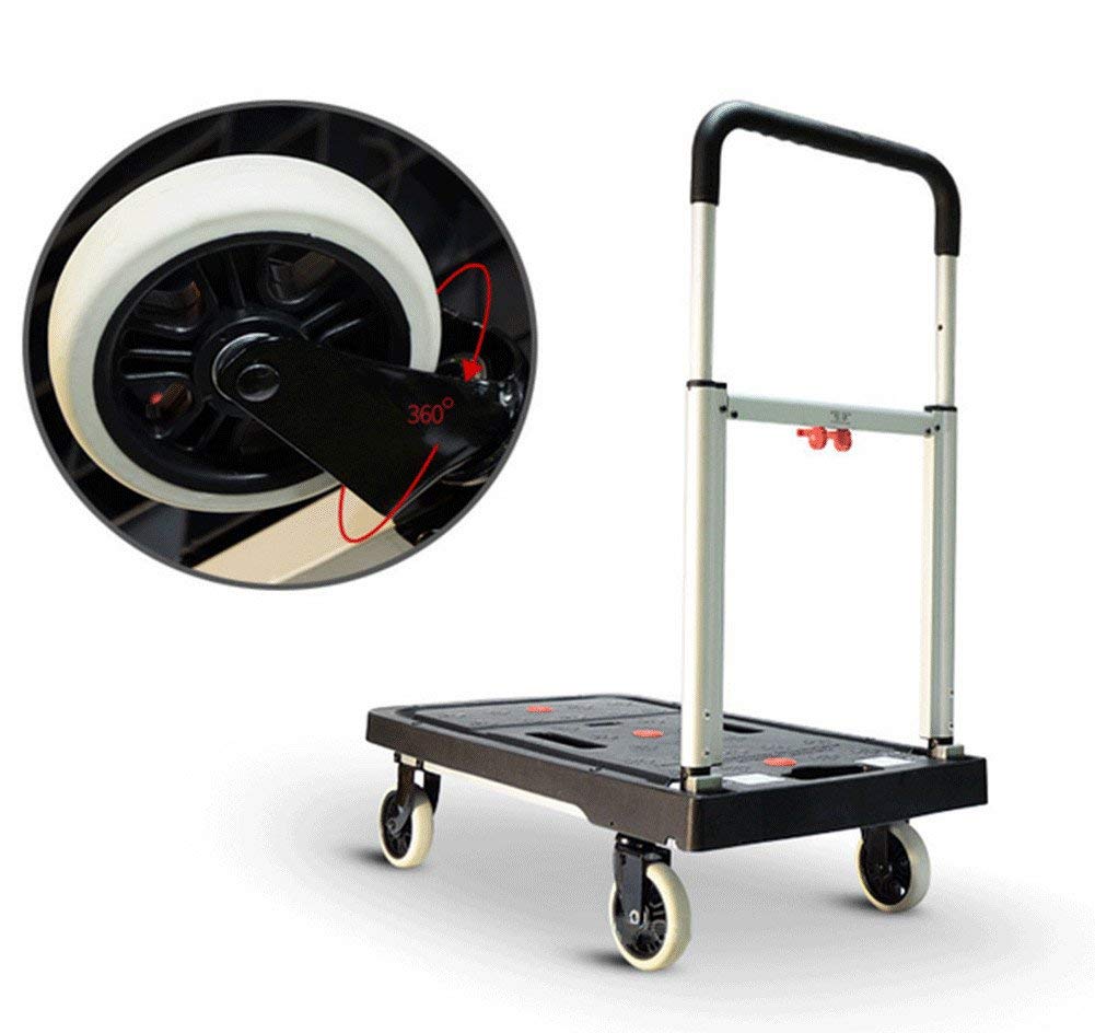 JF-XUAN Cart Hand Truck Thick Folding Flatbed Truck Purchase Trolley Silent Small Trailer Warehouse Distribution Load 150Kg Push Truck