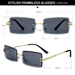 Gleyemor Rimless Rectangle Sunglasses for Women Mens Fashion Vintage Frameless Square Glasses with Gradient Lens (Grey)