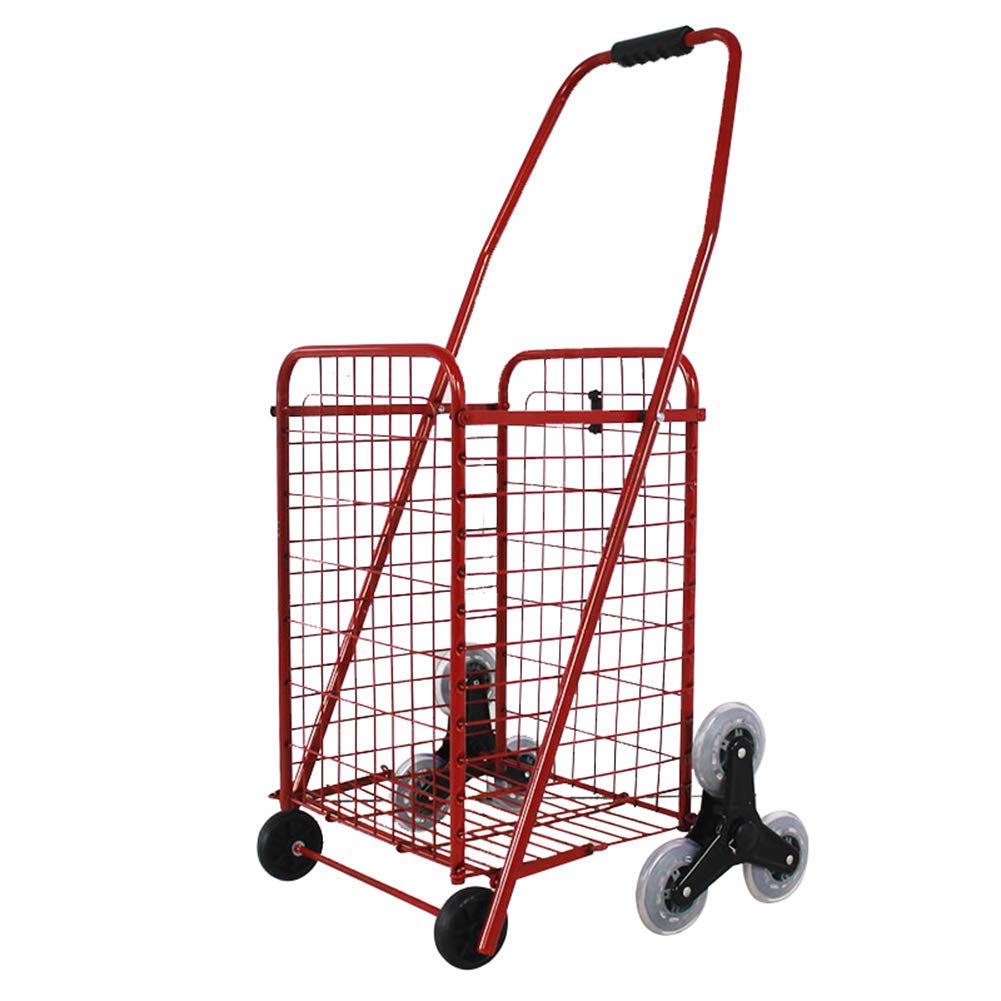 JF-XUAN Cart Multifunction Portable Hand Trucks Recycling Vehicles,Shopping Trolley Foldable Steel Pipe Climb Building Lightweight Bearing Rubber Wheel High Capacity, Load 30 Kg, 8 Wheels,Red