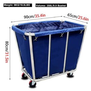 Canvas Basket Bulk Trucks Commercial,Stainless Steel Industrial Rolling Laundry Cart Storage Trolley Hamper for Hotel/Home/Hospital,150kg/330LBS Load,9.9 Bushel (350 L)(Color:Blue)