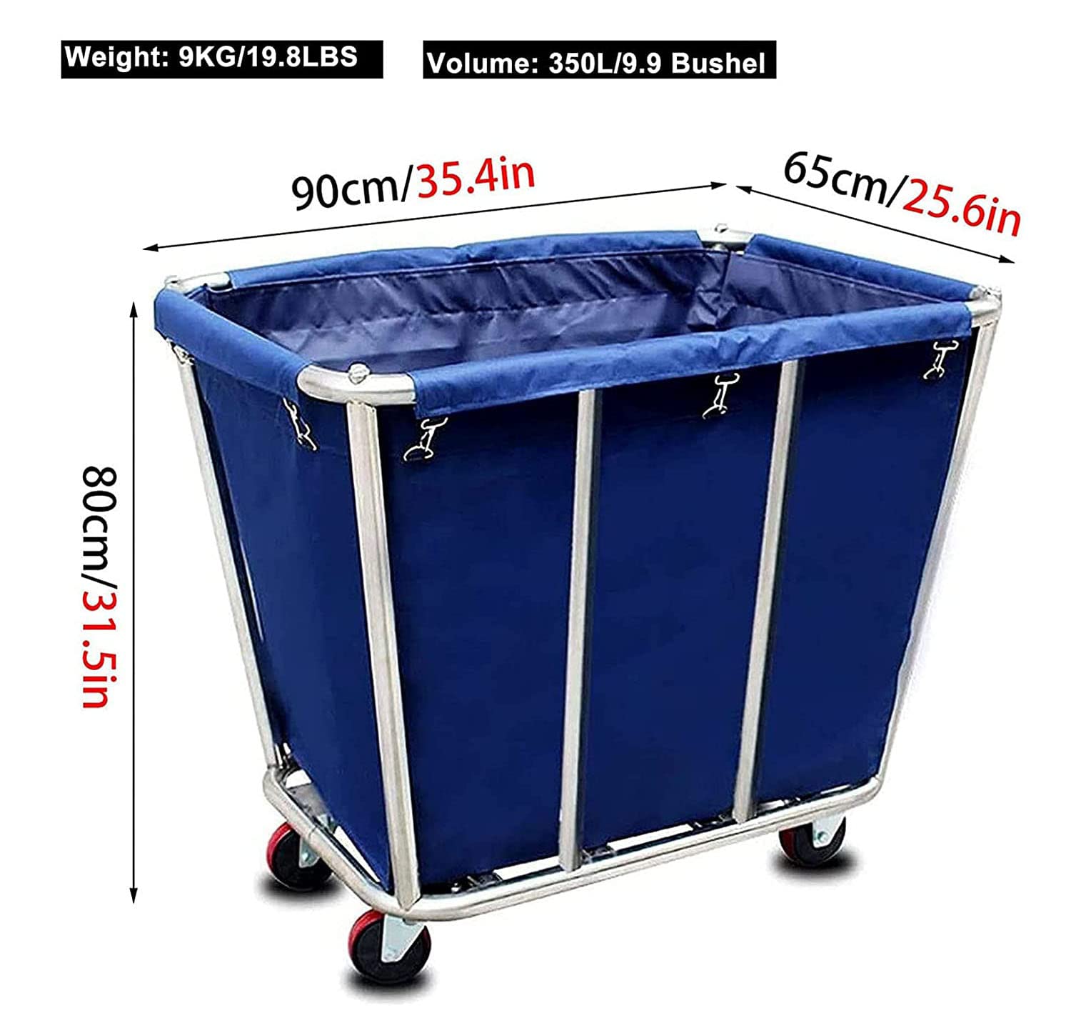 Canvas Basket Bulk Trucks Commercial,Stainless Steel Industrial Rolling Laundry Cart Storage Trolley Hamper for Hotel/Home/Hospital,150kg/330LBS Load,9.9 Bushel (350 L)(Color:Blue)