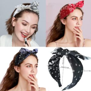 Lvyeer Paisley Print Wide Bow Headbands for Women Bandana Rabbit ear Elastic Hairband Cute Knot Headbands Hair Accessories (Style 1: (Red, white, Navy, black)