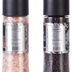 Soeos Whole Black Peppercorns, 6.7oz (190g) and Himalayan Pink Salt, 13.4oz (380g), Plastic Bottle Grinder with Spice Grinder with Salt and Pepper Shaker, Salt and Pepper Set.