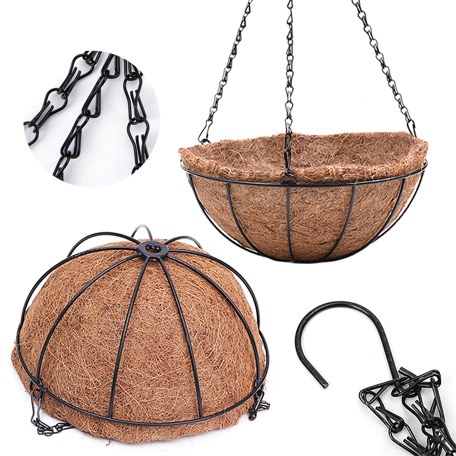 EIMQUVW 4 Pack Hanging Planter Basket Outdoor Large Hanging Flower Pots Indoor 12 inch with Coco Coir Liner Round Wire Plant Holder Chain Hanging Basket Garden for Home Decor Balcony Office1