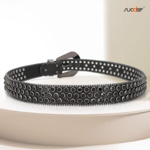 SUOSDEY Men Women Fashion Rhinestone Belt Western Cowgirl Bling Studded Design Leather Diamond Belt for Jeans Dress