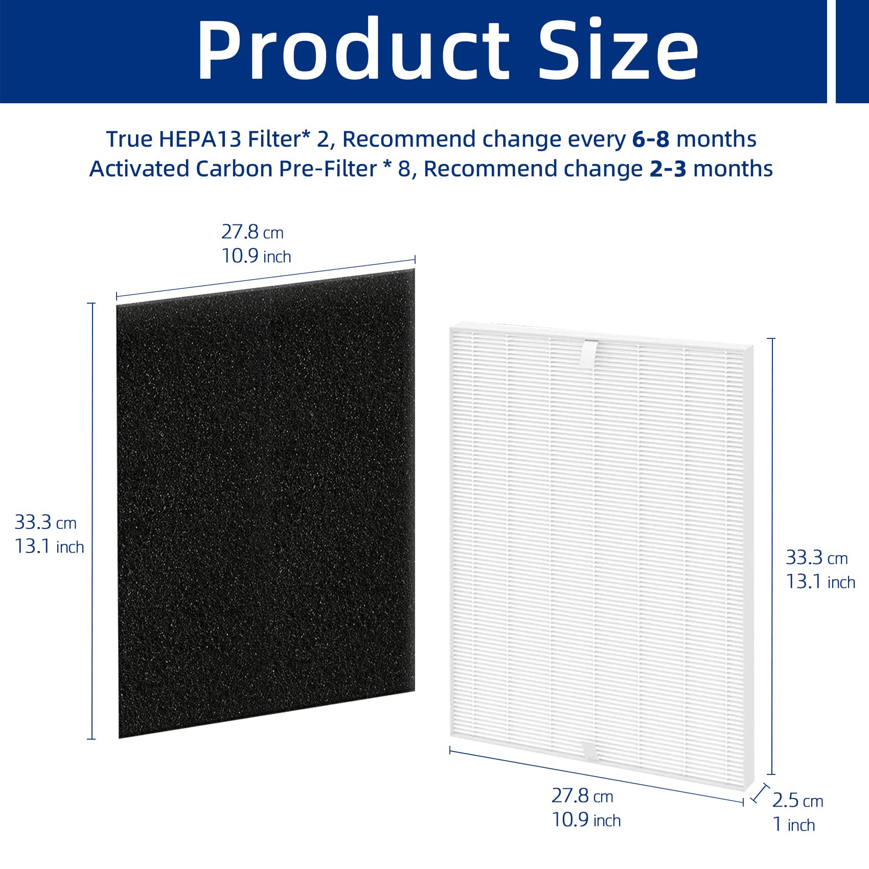 C545 Replacement Filter S Compatible with Winix C545, B151, P150, 9300 Air Purifier - 2 True HEPA Filters + 8 Activated Carbon Pre-Filters - Compare to Part # 1712-0096-00, 2522-0058-00