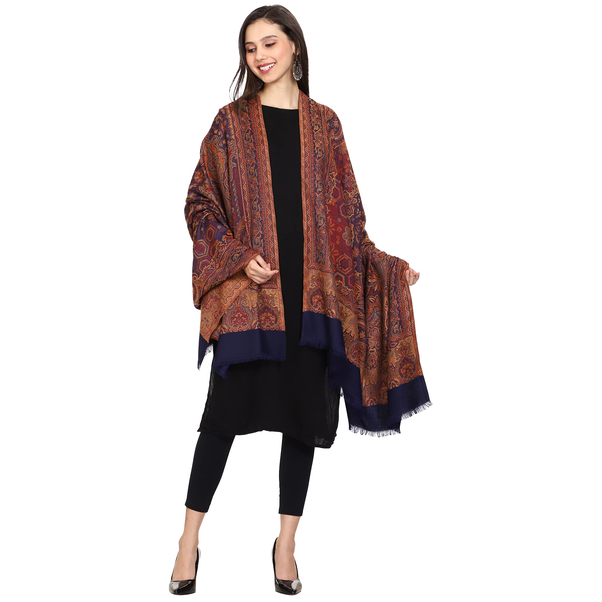 SWI STYLISH Women Woven Wool Shawl (Navy Blue)