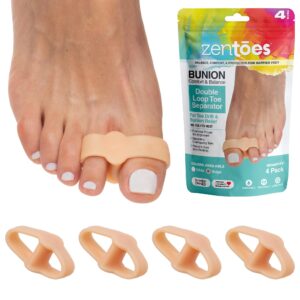 zentoes toe spacers bunion corrector for women and men, big toe straightener, double loop gel splint separator for correct alignment of overlapping toes (beige)