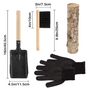 Fireplace Ash Shovel and Brush Set- Upgraded Metal Coal Shovel and Hearth Brush Set Large Fireplace Tools with Silicone Gloves Fire Pit Accessories for Fireplace Wood Stove Hearth Cleaning