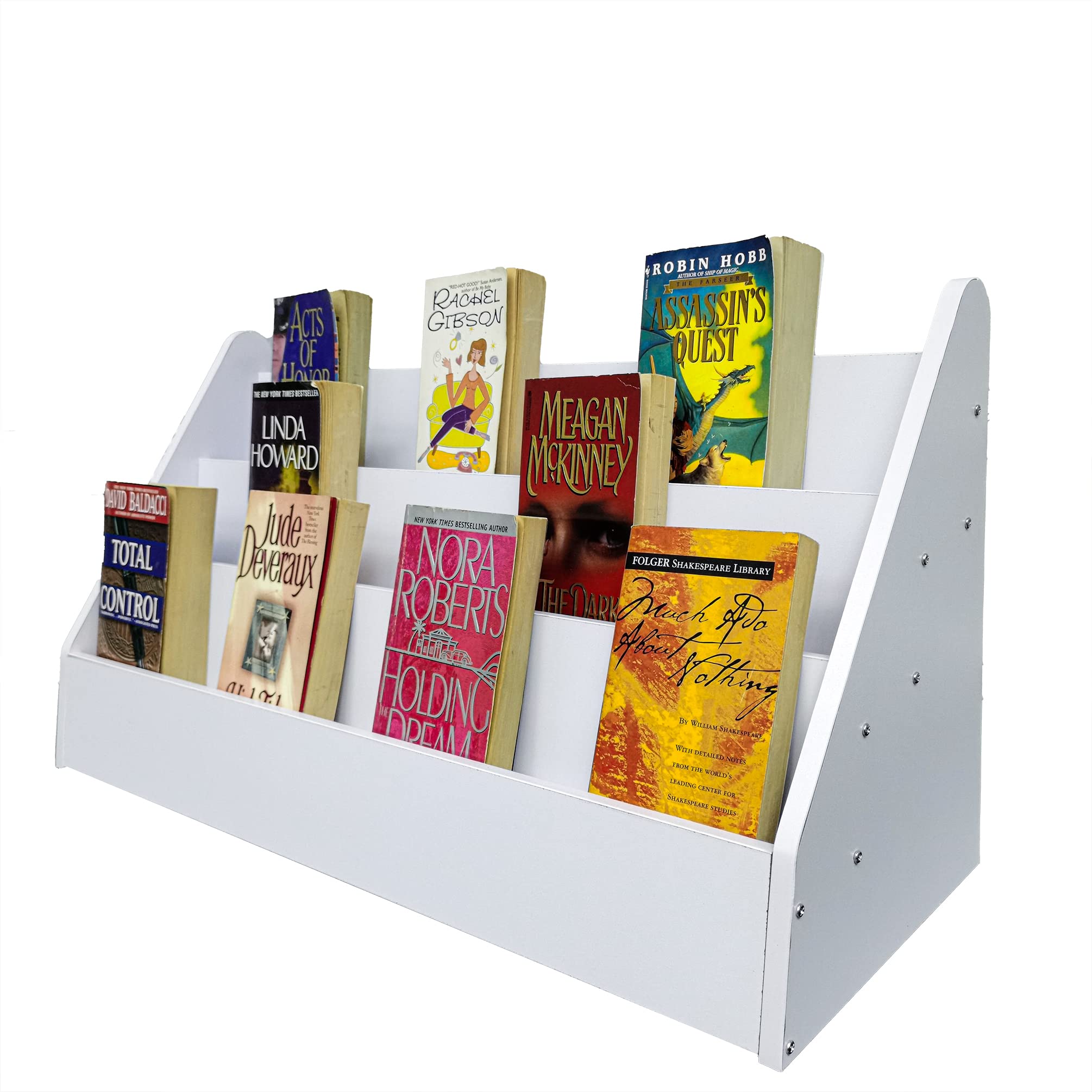 FixtureDisplays® White Countertop Book Shelf Display, Greeting Card Rack, Step Rack for Literature, Magazines, Brochure, Tile Sample Paint Brochure Holder, Unassembled 2904-white-NPF