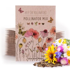 bentley seeds pollinator seed mix - pre-filled, non-gmo, non-coated butterfly seed packets - 25 annual wildflower seed packs - perfect eco-friendly gift