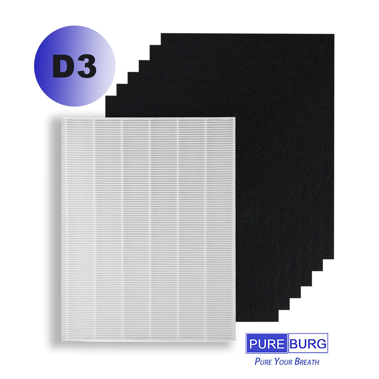 PUREBURG D3 Replacement Filter Set Compatible with Winix D360 Air Purifier 1712-0101-02,H13 HEPA + 6 x Activated Carbon Pre-Filters,Air Clean Dust VOCs